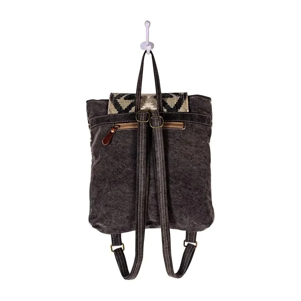Myra Bag Handmade Arrowhead Backpack Upcycled Canvas & Cowhide Leather